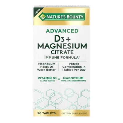 Nature's Bounty Advanced D3 Magnesium Immune Support 90 Tablets Non GMO Glute... - Image 1 of 4