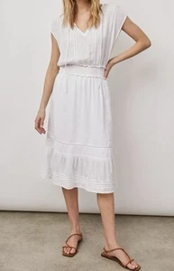 RAILS Ashlyn Midi Dress XL WhiteLace Detail Luxe Linen Lined Boho Coastal Resort - Picture 1 of 24