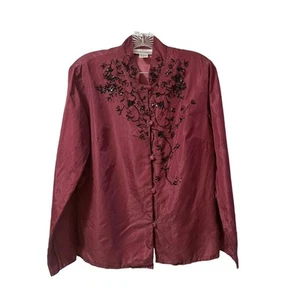 Top vintage con cuentas borgoña Diane von Furstenberg Silk Assets talla S - Imagen 1 de 15