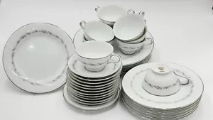 35pc Noritake Crestmont China Dinnerware Partial Set 6013 platinum gray - Picture 1 of 12