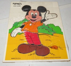 Vintage Walt Disney WOOD Puzzle PLAYSKOOL Mickey Mouse 190-05 8 pieces 9" x 12" - Picture 1 of 9