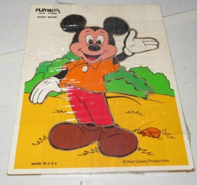 Vintage Walt Disney WOOD Puzzle PLAYSKOOL Mickey Mouse 190-05 8 pieces 9" x 12" - Image 1 of 4