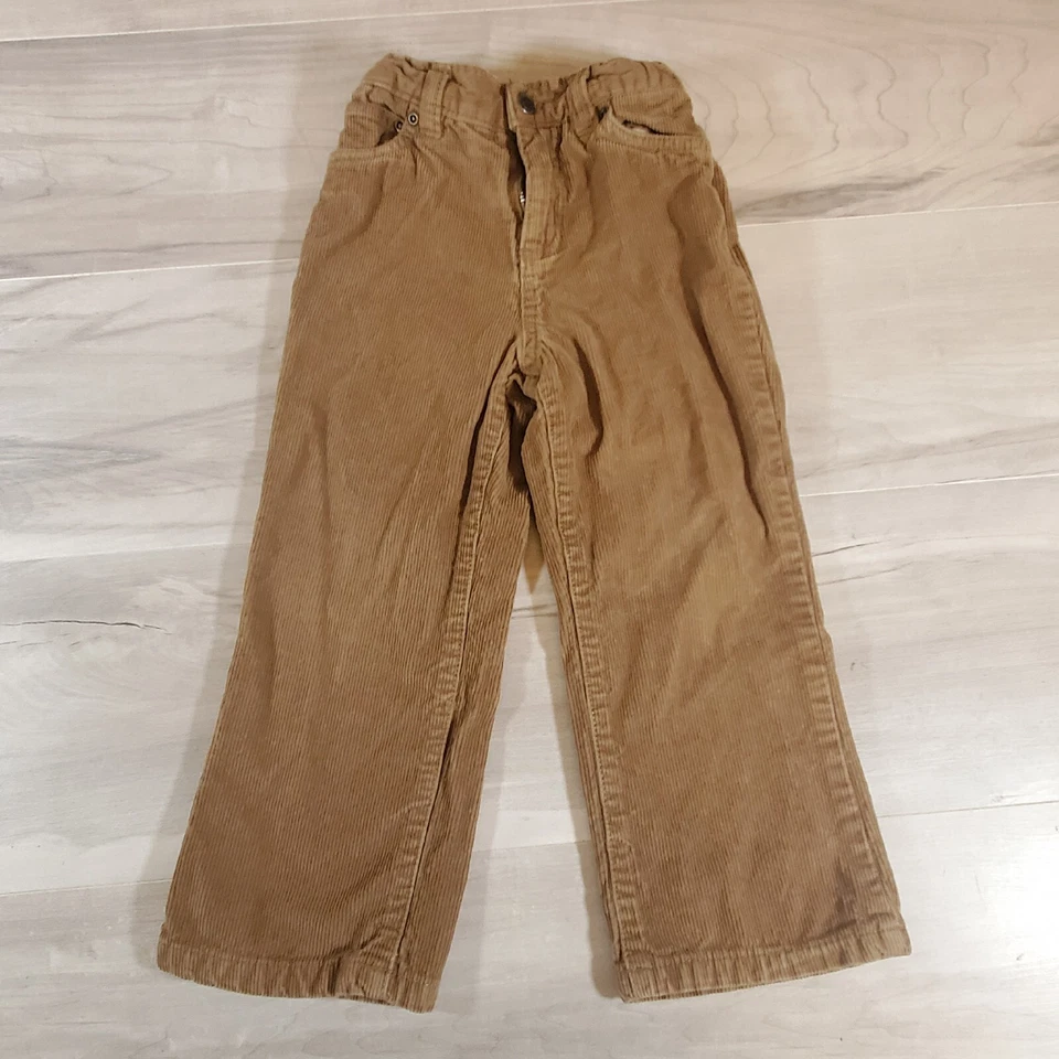 Pantalones de pana para niños 4t ajustables bolsillos en la cintura marrón lavado a máquina  Foto 1 de 4