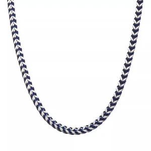 Men's Blue Stainless Steel Herringbone Chain Necklace (Lot# N114) - Picture 1 of 2