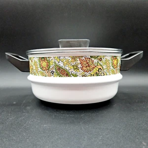 De Colección Fancipans Esmalte Doble Caldera Top y Tapa Verde Paisley Floral 1.5 Qt Años 70 - Imagen 1 de 14