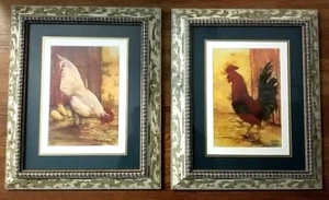 BETH ERLUND Batik Prints 2 Signed Numbered Rooster & Chicken Framed Art 14x17 - Picture 1 of 21