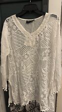 S.R Fashion Women White Open Knit Long Sleeve Pullover-Large
