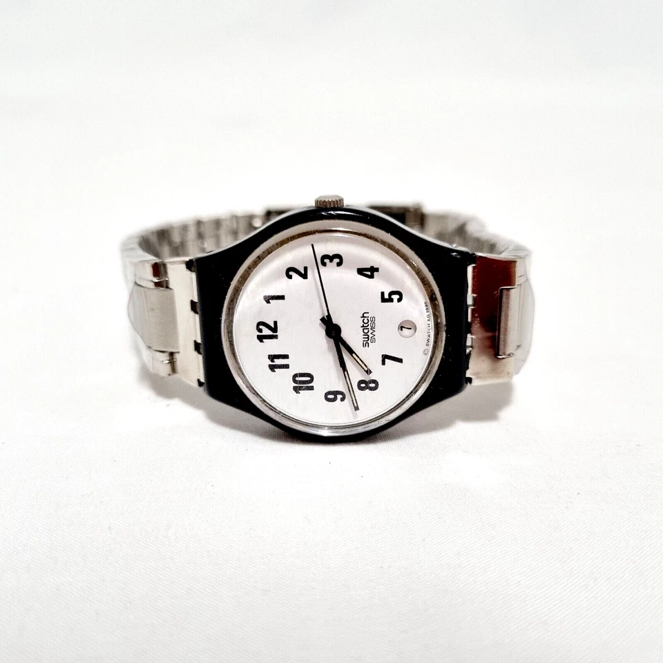Swatch Watch Women Wristwatch 1995 Vintage Silver Analogue New Band Needs Batery - Image 1 of 4