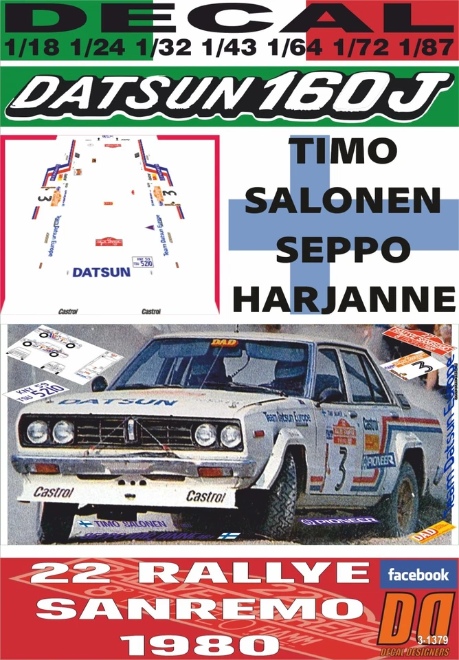 DECAL DATSUN 160 J T.SALONEN R.SANREMO 1980 DnF (09) - Image 1 of 1