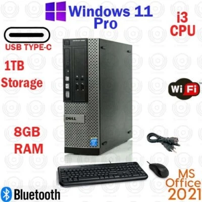 Window 11 Dell OptiPlex 1TB Core i3 8GB RAM HDMI DP WiFi Desktop Computer - Image 1 of 4