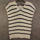 Country Craft Top Women 42 White Navy Stripe Nubby Sweater Knit Shoulder Pad Vtg
