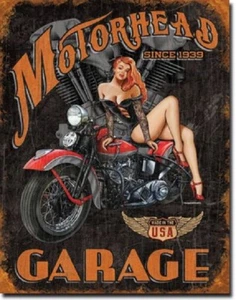 Motorhead Garage Service Indian Motorcycle Ad Harley Wall Decor Metal Tin Sign - Picture 1 of 4