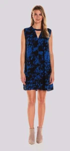 James &Erin Women's Sleeveless Trapeze Shift Cover-up Dress, Black/ Blue, XL - Picture 1 of 3