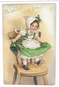 Vintage St Patrick's Day Postcard RETRO Textured NEW REPRINT Antique Little Girl - Picture 1 of 2