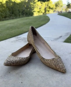 Ballerine Christian Louboutin in sughero marrone Anjalina Spike taglia 42 EU/12 US - Foto 1 di 16