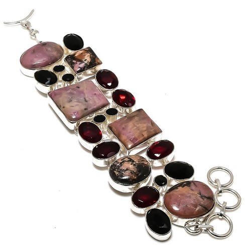 VALENTINO Bracciale in argento sterling 925 rodonite naturale pietra preziosa granato 7 8" m326