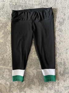 euc VARSITY SPIRIT Black Green White CROP ATHLETIC LEGGINGS Girls Youth L large - Picture 1 of 3