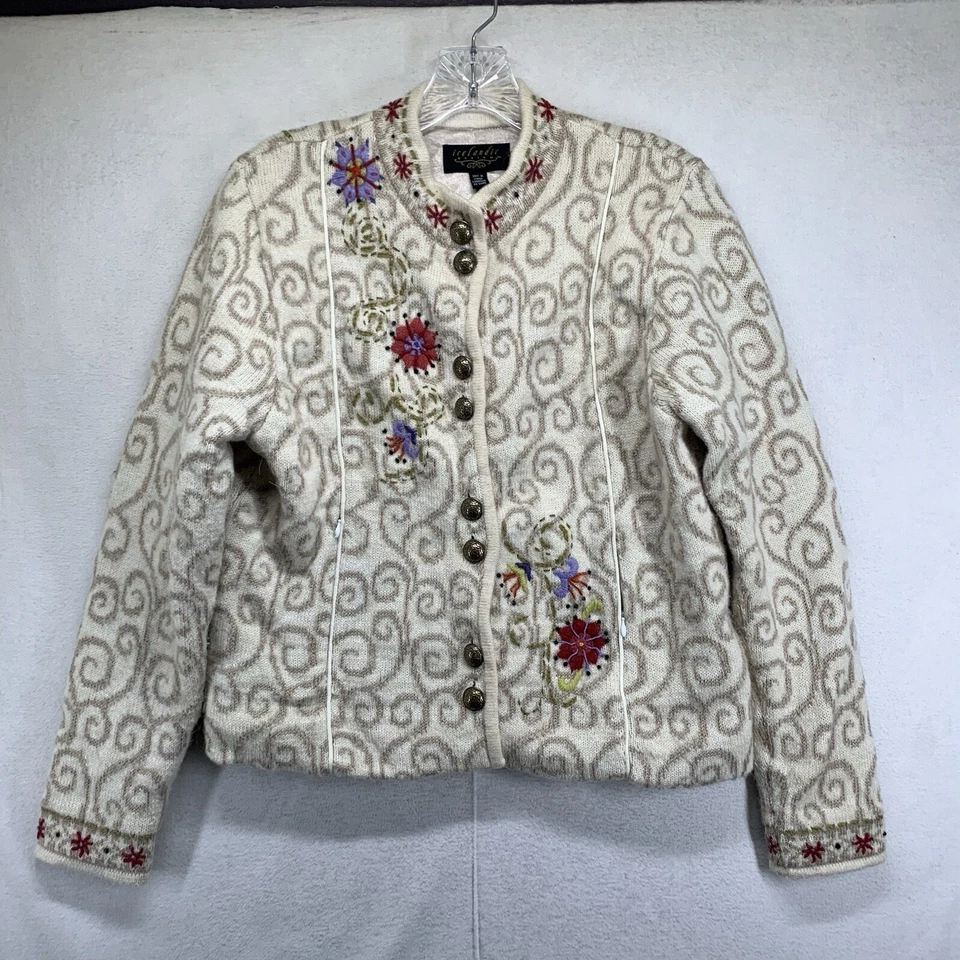 Suéter Tejido Forrado Jersey Mezcla Lana Alpaca Diseño Islandés Pequeños Botones de Metal Foto 1 de 4