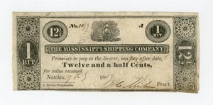 1839 12.5c "1 Bit" The Mississippi Shipping Company - Natchez, MISSISSIPPI Note - Picture 1 of 3
