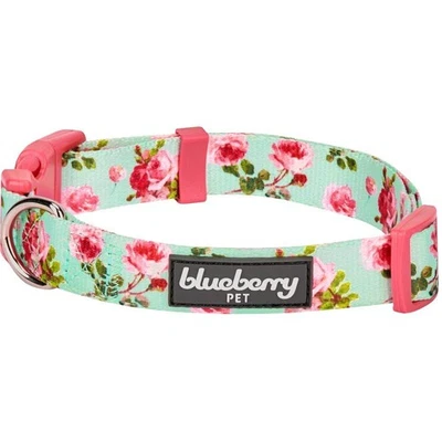 Collar de perro turquesa estampado floral rosa M 14,5"-20" cuello ajustable rosa Foto 1 de 4
