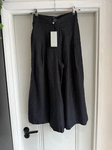 Mint Velvet Black Linen Cropped Wide-Leg Trousers XS UK 6 - Picture 1 of 9