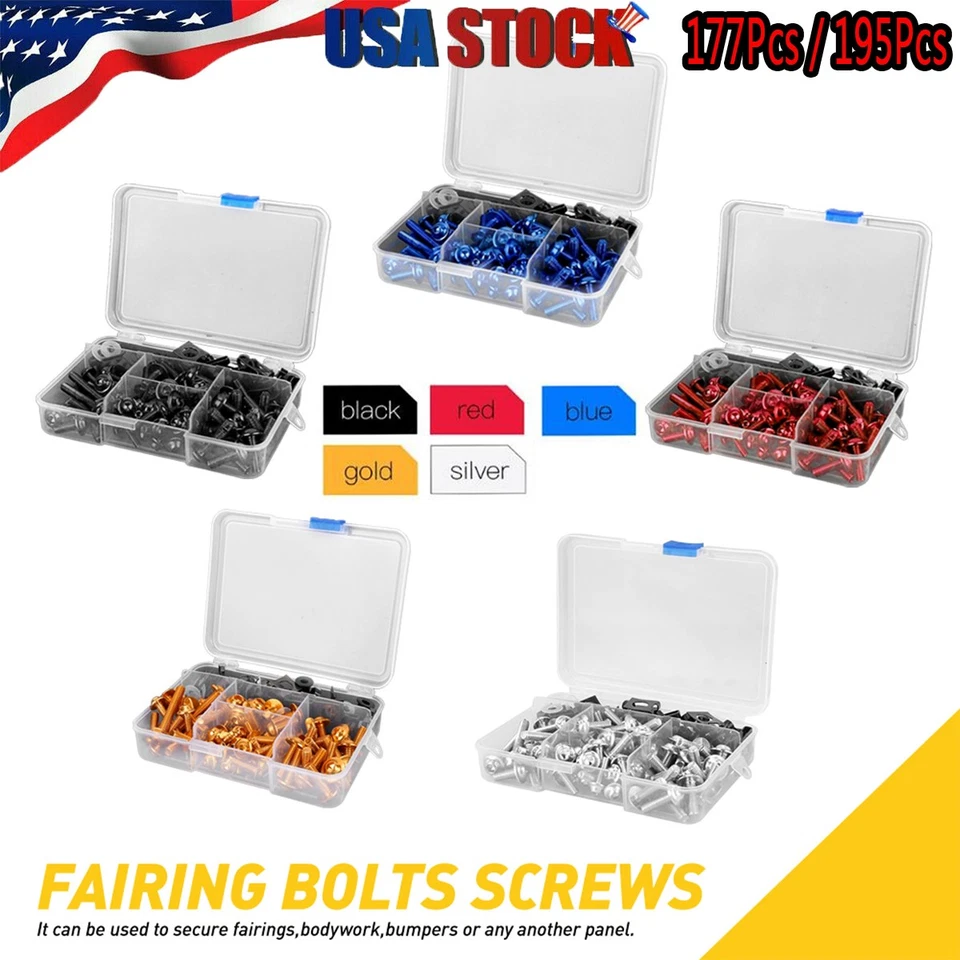 195pcs Motorcycle Complete Fairing Bolts Kit Bodywork Screws Nuts Set M5 M6 USA - Image 1 of 4