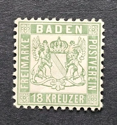 Baden-Germany Mi. 21, SC #24. 18kr vivid green "lebhaftgrun" 1862. CV €500. MH - Image 1 of 3