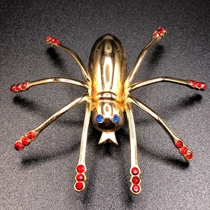 Coro Spider Figural Brooch Pegasus Mark Red Rhinestone Pin Signed Vintage - Picture 1 of 6