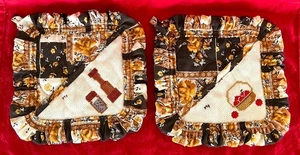 2 Hand Sewn Quilted Potholders Pocket w Cross Stitch Design 7x7" Fall Colors - Picture 1 of 4