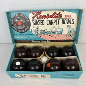 Vintage Henselite Junior Biased Carpet Bowls Indoor Lawn Bowls in Original Box - Picture 1 of 10