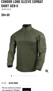 Police Military Condor Outdoor Tactical Airsoft Military Combat Shirt Size Large - Picture 1 of 1