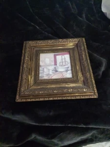 Cuadro de pared decoración del hogar escena baño marco ornamentado 12x12" - Imagen 1 de 4