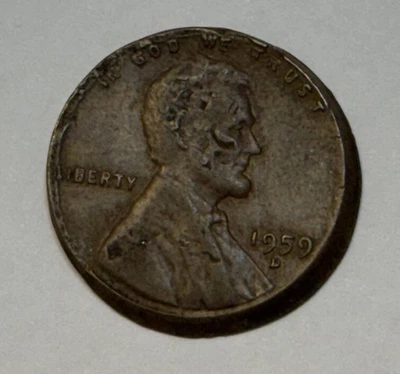 U.S. 1959 D penny off center die cast, circulated  - Image 1 of 4