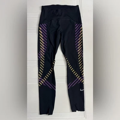Nike Dri-Fit Ankle Leggings Black Purple Orange Stripes Size Small - Image 1 of 4