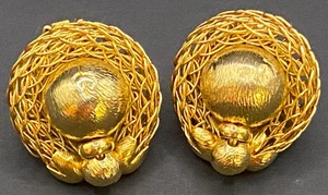 Vintage Hobe Signed Brushed Gold Clip On Earrings - Picture 1 of 6