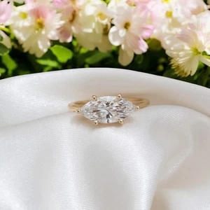 Anillo de compromiso semi montaje platino 950 sólido corte marquesa tallas 6 6,5 7 - Imagen 1 de 8