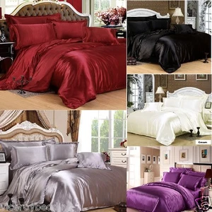 7pc Satin Bedding Sets = Duvet Cover + Fitted Sheet + 4 Pillow cases + Cushion - Picture 1 of 8