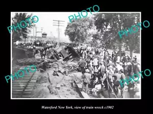 OLD POSTCARD SIZE PHOTO OF WATERFORD NEW YORK VIEW OF THE TRAIN WRECK c1902 - Picture 1 of 1