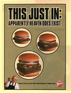 1999 VINTAGE PRINT AD - WENDY'S AD - THIS JUST IN: ANSCHEINEND EXISTIERT DER HIMMEL - Bild 1 von 1