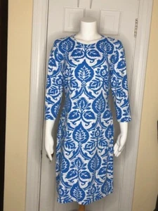 J.McLaughlin Catalina Cloth Stretch Knit Blue Thistle  3/4 Sleeve Sheath Dress M - Picture 1 of 6