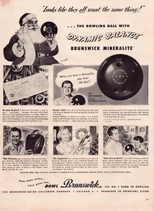 Print Ad Brunswick Bowling Ball 1948 Christmas Full Page Magazine 10.5"x13.5" - Picture 1 of 1
