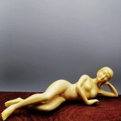 Estatua china de niña tallada en madera de boj Huang-yang de 7" Foto 1 de 4