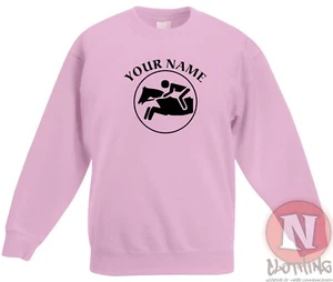 Personalised Horse show jumping sweatshirt Children's equestrian - Just add name - Picture 1 of 13