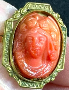 Cameo Carnelian Antique Vintage Gold Brooch Pin M-6588 AS IS - Picture 1 of 5