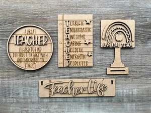 Unfinished Unpainted Unassembled Teacher Life Interchangeable Sign Set - Picture 1 of 3