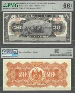 Mexico (Banco Chihuahua) P-S134a 20 Pesos 1913 PMG 66 - Picture 1 of 4