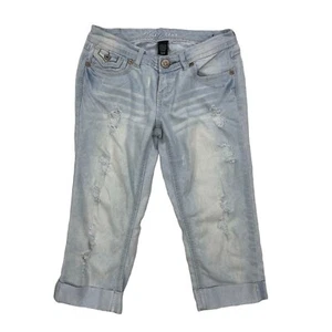 Ariya Jeans Capri 3/4 Light Wash Cuffed Distressed Denim - Picture 1 of 7