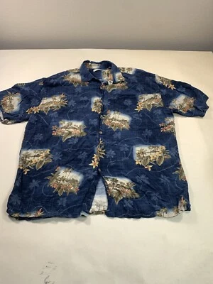 Camisa Campia Moda Para Hombres 2XL Floral Azul Hawaiana Manga Corta Bolsillo Abotonable Foto 1 de 4