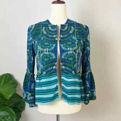 BLANK LONDON Anthropologie Women Size XS Blue Green Motif Annette Printed Jacket - Image 1 of 4