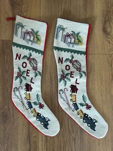 2er Set Vintage Nadelspitze NOEL Weihnachtsstrümpfe Samtrücken Geschenke Spielzeug - Bild 1 von 10